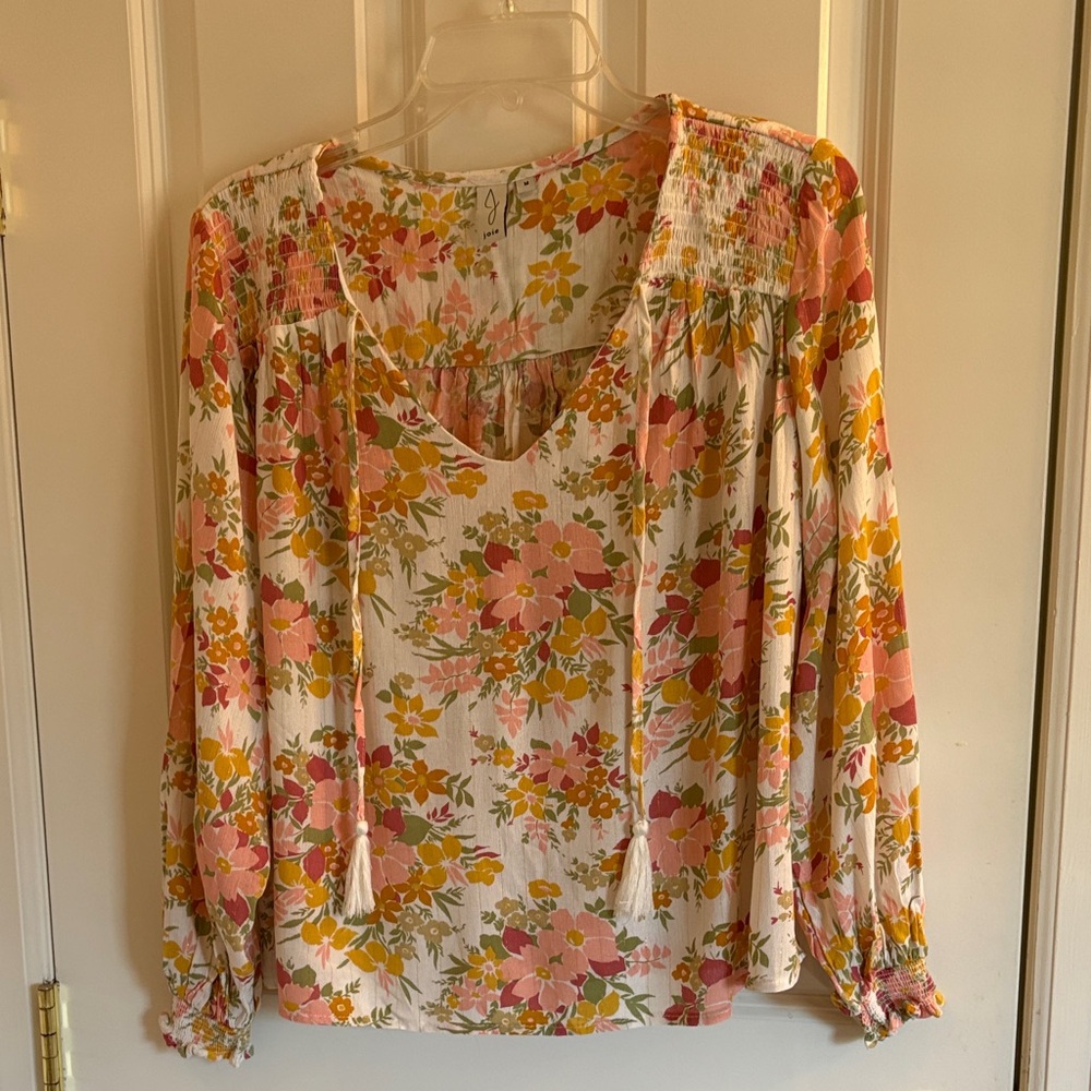 Joie Floral Peasant Blouse - Peach & Yellow